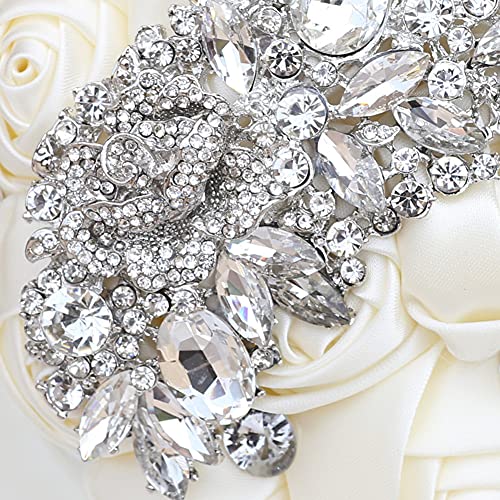 XINNI Handmade Bridal Wedding Bouquet Bride Bridesmaid Satin Rose Flower Bouquet with Meteor Shower Shape Rhinestone Wedding Decoration Light Gold - color: Light Gold