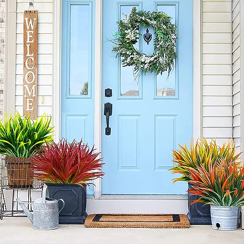 12 Pcs Outdoor Fake Plants UV Resistant Artificial Tall Grass Plants Faux Tropical Flowers Bushes Fall Winter Summer Planters Yard Patio Front Porch Décor Plastic Greenery Shrubs Decoration - color: Rose Red Grass Plant, size: 12 Pcs