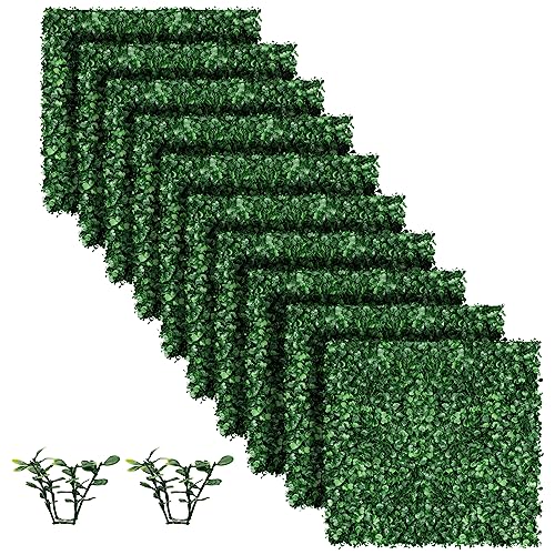 MOOACE Artificial Grass Wall Panel, 10"x 10" 10 PCS Greenery Boxwood Panels for Indoor Outdoor, 4 Layer UV-Anti Green Plant Backdrop Wall Decor Covering Privacy Screen Fence Panel - size: 10pcs 10"x 10"