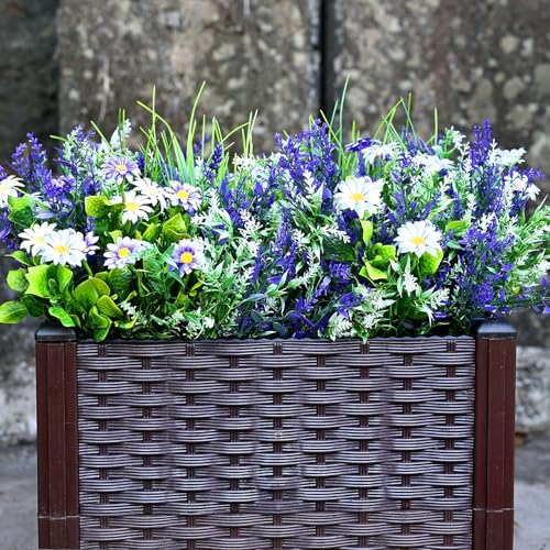 2 Pcs Artificial Potted Flowers for Outdoors - 16 Inch Large Pre-Assembly Purple Flowers Faux Plants Lavender Daisy for Outdoor Home Office Front Doors Patios Porches Yards Decor - color: Lavender Daisy