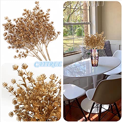 Christmas Artificial Flowers, Golden Baby Breath Gypsophila Plastic Plant Fake Plants for Wedding Bridal Bouquet Party Indoor DIY Home Office Table Centerpieces Arrangements Decoration - Gold 3 Pack - color: Gold Gypsophila - 3pcs