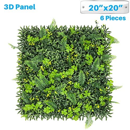 Patio Paradise Artificial Greenery Grass Wall Panels, 20"x20" (6pc) Faux Grass Boxwood Backdrop Fake Ivy Privacy Screen Green Hedge for Indoor Outdoor Décor, 11 3D Mixed - color: #11 3D Mixed, size: 20"x20"
