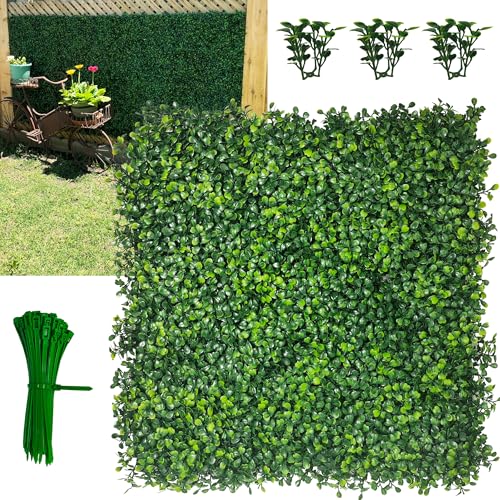 Artificial Boxwood Panels,20"x 20"(24P) 4-Layer Leaf UV-Protected Grass Wall Backdrop Panels for Outdoor, Indoor, Garden&Fence Covering Privacy, Backyard and Decor - size: 20"x20" (24)