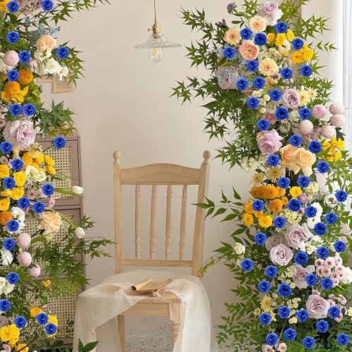 Rose Artificial Flowers, 50Pcs Blue Roses Head Flowers Bulk with Stem, 3 Inches Silk Rose Fake Flower Head for Wedding Party Home Decor DIY Baby Shower Centerpieces Tables Decoration(Dark Blue) - color: Dark Blue