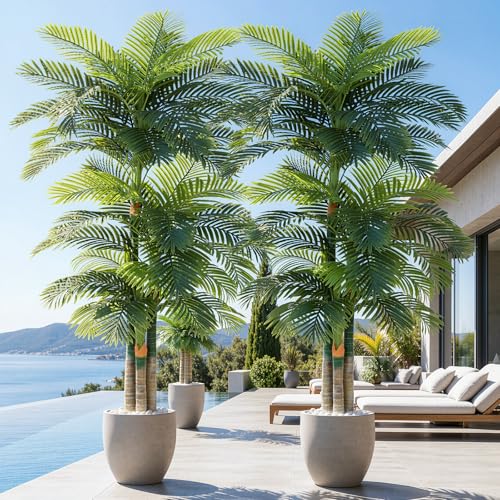 10ft Tall Triple Golden Cane Palm Artificial Tree Large Tropical Palm Tree UV Resistant Fake Plant in Pot for Indoor Outdoor Big House Living Room Outside Patio Office Home Decor 1Pack - size: 10ft