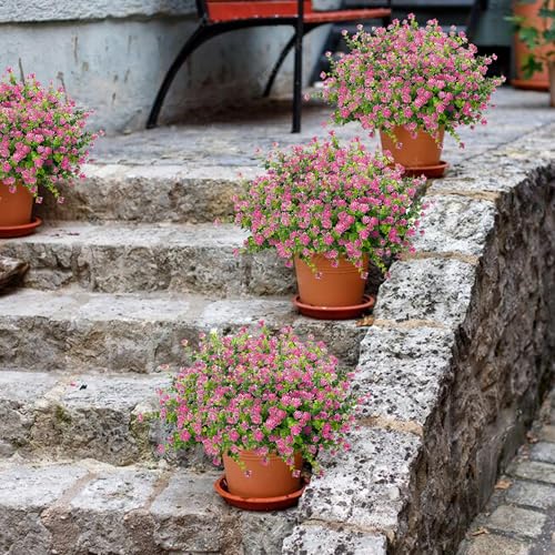 NETAP Outdoor Artificial Flowers UV Resistant, 20 Bundles Fake Realistic Floral Greenery Plants for Outside Porch, Window Boxes, Garden, Yard, Inside Home Table Decor, Pink - color: Pink