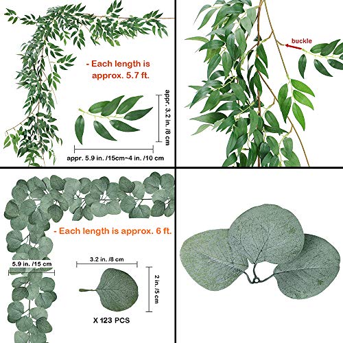 Windiy 5.5' L Mixed Faux Silver Dollar Eucalyptus Artificial Willow Vines Twigs Leaves Garland Wedding Arch Swag Backdrop Greenery Garland Table Runner Indoor Outdoor