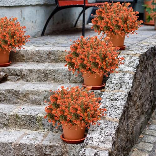 NETAP Outdoor Artificial Flowers UV Resistant, 20 Bundles Fake Realistic Floral Greenery Plants for Outside Porch, Window Boxes, Garden, Yard, Inside Home Table Decor,GreenOrange - color: Greenorange