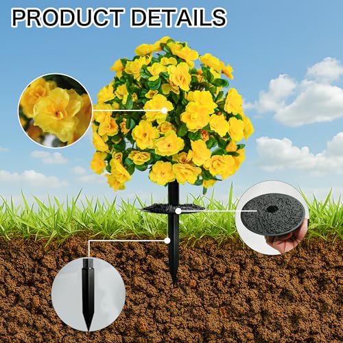 Artificial Flowers for Outdoors, Faux Outdoor Plants Fake Plants Topiary Balls Artificial Outdoor Set of 2 with Ground Spike for Home Front Porch Patio Garden Decor (Yellow) - color: Yellow
