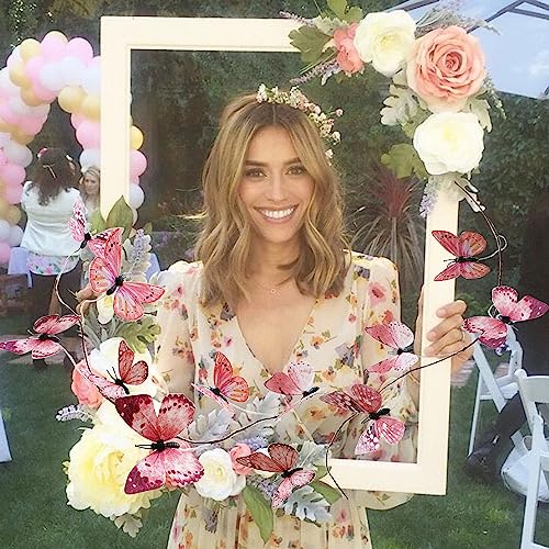 Artificial Butterfly Garland, Fake Butterfly Decorative Vines, DIY 3D Unique Butterfly Hanging Decor for Home Wall Easter Spring Flowers Party Wedding Arch Shopping (Old Pink) - color: Old Pink
