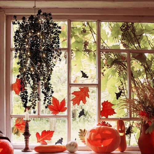 Black Hanging Flowers with Lights Faux Hanging Plants Artificial Hanging Plant Fake Greenery Faux Hanging Vines Plant for Indoor Outdoor Wedding Halloween Party Fall Wall Room Door Decor(Black) - color: Black, size: Hanging Plants With Lights