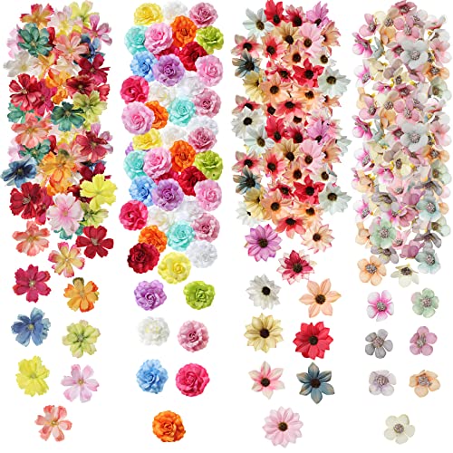 Cindeer 217 Pcs Mini Silk Flower Heads Bulk, Small Fake Flowers for Crafts Artificial 3D Loose Fabric Flower for Crafts DIY Wedding Party Hair Cap Dresses Decorations(Charming Color) - color: Charming Color