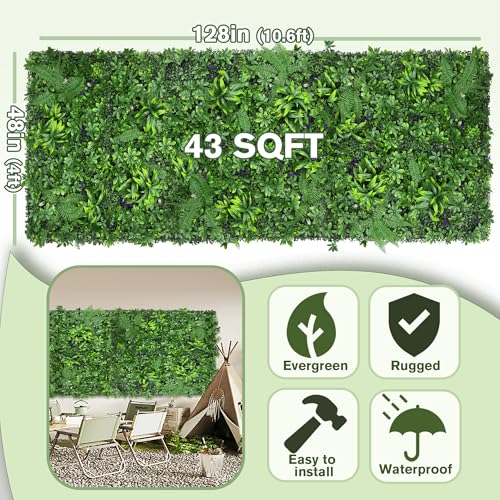 Artificial Green Boxwood Grass Wall Roll: 48"x128"(43 SQFT) UV Protected Ivy Privacy Hedge Fence Screen for Chain Link Fences Panel Indoor,Outdoor Patio Balcony & Garden - color: 3d Style 3, size: 48"x128"