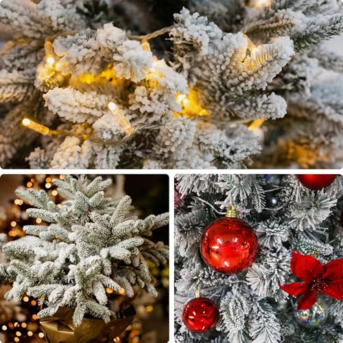 Sggvecsy 15 Pcs Snow Frosted Artificial Pine Branches Christmas Snowy Pine Needles Fake Greenery Pine Spray Picks for DIY Crafts Garland Wreath Xmas Embellishing Home Holiday Decoration