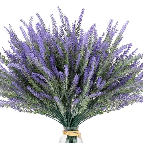 Artificial Flowers for Outdoors UV Resistant, 15 Bundles Fake Flowers Faux Plastic Plants Purple Lavender for Home Office Wedding Garden Porch Window Box Decor - color: Purple