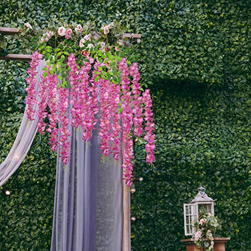 U'Artlines 24 Pack (Total 86.4 Feet) Artificial Fake Wisteria Vine Rattan Hanging Garland Silk Flowers String Home Party Wedding Decor (24, Purple Red) - color: Purple Red