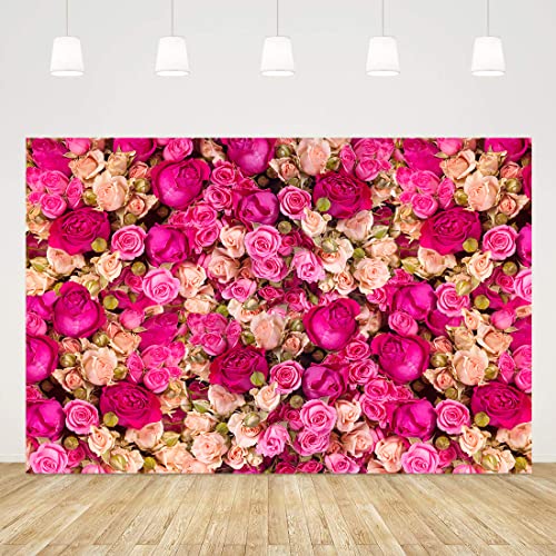 Ticuenicoa 6x4ft Pink Red Rose Flowers Photography Backdrop Valentine's Day Photo Background Baby Shower Wedding Birthday Decoration Bridal Shower Wedding Blossoms Roses Wall Art Photo Booth Props - size: 6x4ft