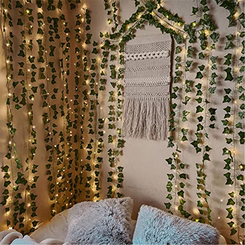 168 FT Artificial Ivy Garlands with 400 LED /132FT String Light Fake Vines for Bedroom Decor Ivy Leaves Greenery Faux Hanging Plants Green Flowers Decor for Home Kitchen Garden Office Wedding Wall - size: 24pcs Ivy with 400 LED