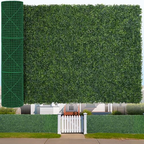 Artificial Boxwood Roll, 48x120 in(40 sqft) UV-Anti Faux Ivy Hedge Grass Wall Panels for Patio and Balcony Privacy, Fake Greenery Backdrop Decor for Fence, Garden, Backyard - size: 48x120inch