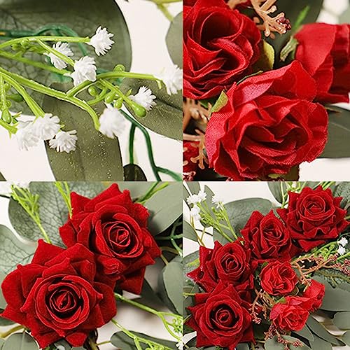GOLDY&WENDY Artificial Silk Flower Swag (Pack of 2) for Wedding Party Reception Entrance Welcome Sign Home Wall Front Door Decor - color: D3-red Rose