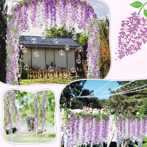 Thiccywoov 4pcs Wisteria Artificial Flowers Garland, 7.2Ft/Piece Wisteria Hanging Flowers Garland for Wedding Arch Decoration Outdoor Ceremony Home Backdrop Garden (Light Purple,Dark Purple,White) - color: Light Purple, Dark Purple, White