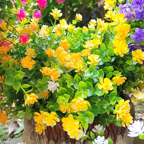 Grunyia 12 Bundles Artificial Flowers for Outdoors, UV Resistant Fake Flowers with Plastic Plants, Faux Flowers for Outside Window Box Front Porch Hanging Planter Decor (Yellow) - color: Yellow
