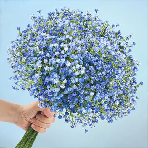 N&T NIETING Babys Breath Artificial Flowers Bulk, 24Pcs Fake Gypsophila Bouquet Flowers Real Touch Faux Babies Breath Arrangement for Wedding Floral Party Home Centerpieces Vase Decoration, Blue - color: Blue, size: 24pcs-Standard