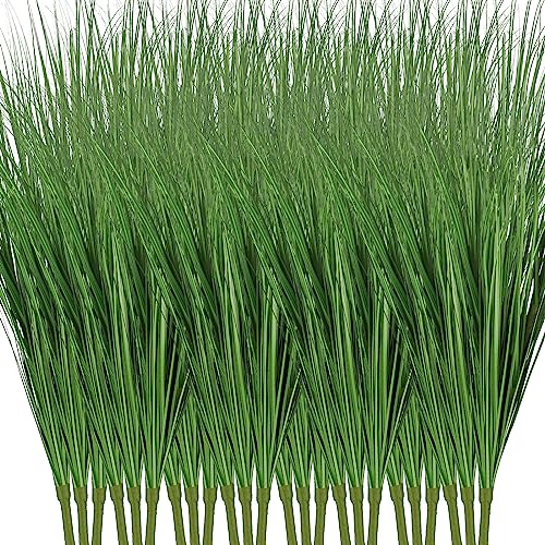 Tigeen 18 Pcs 33 Inch Faux Grasses for Outdoor Planters, UV Resistant Fake Tall Grass, Artificial Grass Plants for Outdoor Decor, Artificial Greenery Stems Weed for Room Home Summer Vase Decor (Green)
