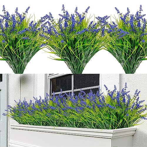 12 Bundles Outdoor Artificial Plants Flowers UV Resistant Fake Tall Grass Plants Bushes Faux Tropical Shrubs for Outside Window Box Planter Front Porch Yard Patio Floral Arrangement - color: Purple, size: 12 Pcs