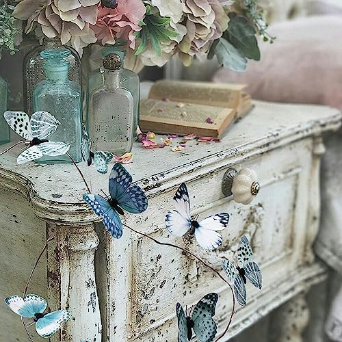 Artificial Butterfly Garland, Fake Butterfly Decorative Vines, DIY 3D Unique Hanging Decor for Home Wall, Easter, Spring, Flowers, Party, Wedding Arch, Shopping (Lake Blue) - color: Lake Blue