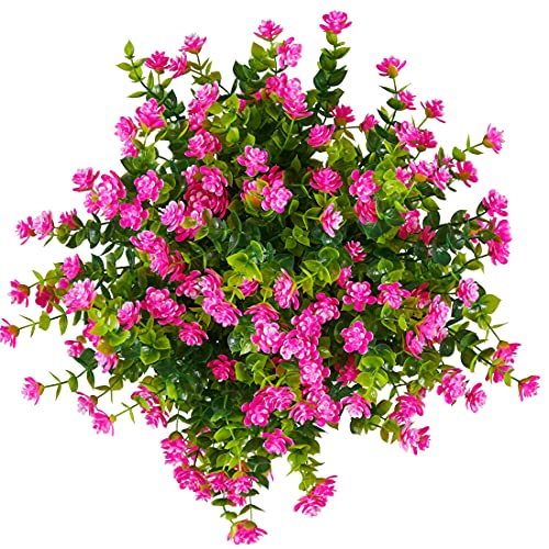 10PCS Artificial Eucalyptus Plants,Fake Boxwood Shrubs UV Resistant No Fade Faux Plastic Greenery for Wedding Bridal Bouquet Indoor Outdoor Home Garden Kitchen Office Table Vase(Pink) - color: Pink