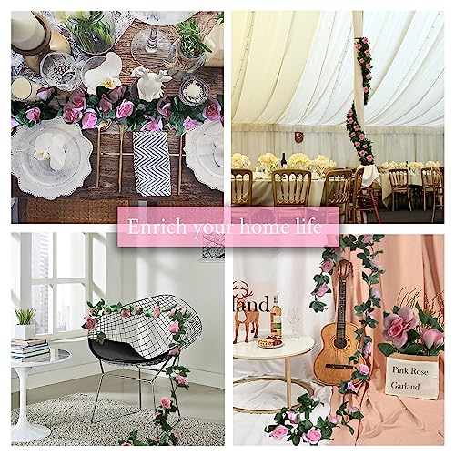 4 Pack Artificial Rose Vine Garland Fake Roses Flowers Plants Vines Hanging Floral Leaves Decoration for Wedding Party Table Garden Arch Wall Home Room Decor(Pink) - color: Pink, size: 【4 Pcs】