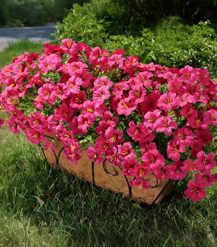 Artificial Flowers for Outdoors Fake Plants Outside Decoration, 20 Bundles Fuchsia Silk Petunia with Eucalyptus UV Resistant Realistic Faux Flowers for Outdoor Planters Garden Balcony Yard Porch Patio - color: Fuchsia