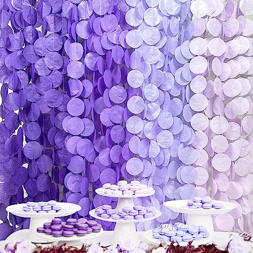 205Ft Lavender Party Decoration Ombre Purple Polka Dot Backdrop Streamer Tissue Paper Circle Dot Hanging Garland for Birthday Bachelorette Wedding Bridal Shower Engagement Lilac Violet Party Supplies - color: Ombre Purple