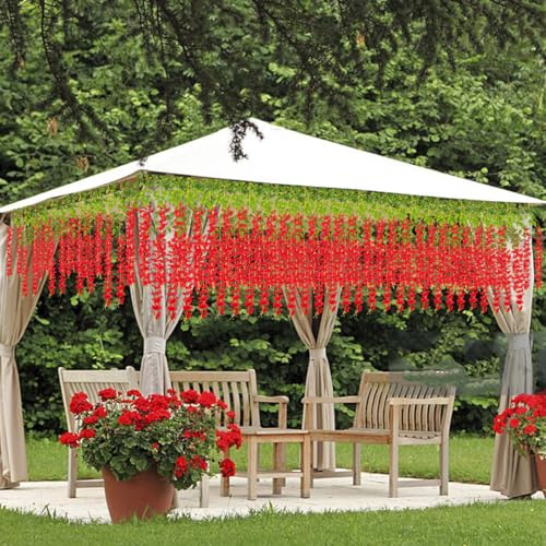 Artificial Wisteria Hanging Flowers Fake Wisteria Flower Garland Silk Vines Rattan Decor for Home Wedding Arch Wall Garden Greenery Bedroom Outdoor Office Party Decoration (36, Red) - color: Red