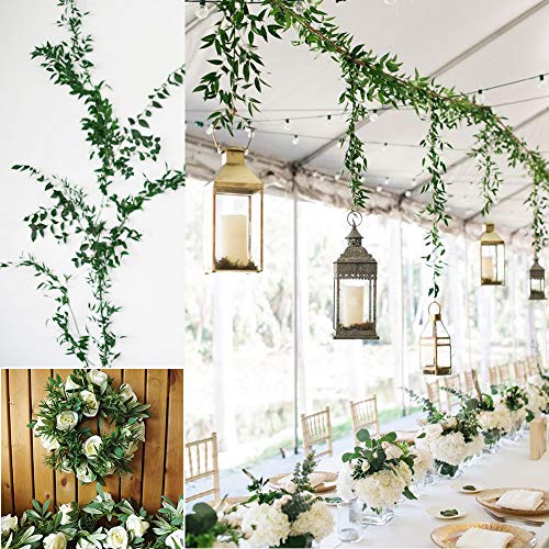 2 Pack Artificial Hanging Leaves Vines, 5.7 Ft Fake Willow Leaves Twigs Silk Plant Vines in Green for Indoor/Outdoor Wedding Decor