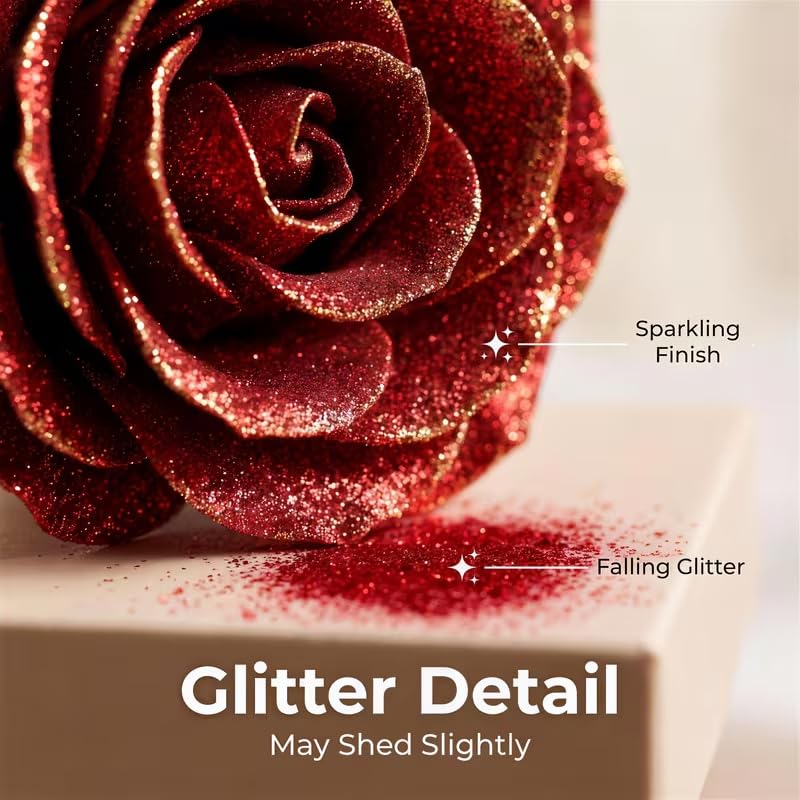 Glitter Roses Bouquet, DIY Fake Glitter Flowers Bouquet, Everlasting Shiny Artificial Red Rose Bouquet, Anniversary, Engagement, Wedding,Pink,12 Roses - color: Pink-12