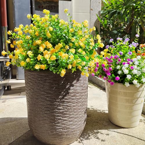 Grunyia 12 Bundles Artificial Flowers for Outdoors, UV Resistant Fake Flowers with Plastic Plants, Faux Flowers for Outside Window Box Front Porch Hanging Planter Decor (Yellow) - color: Yellow