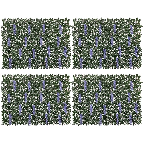 Expandable Faux Fence Privacy Screen with Flowers for Indoor Outdoor Balcony Patio Garden Apartment Decor, Greenery Expandable Stretchable Covers Panel (Purple Wisteria, 4 Pack) - color: Purple Wisteria, size: 4 Pack