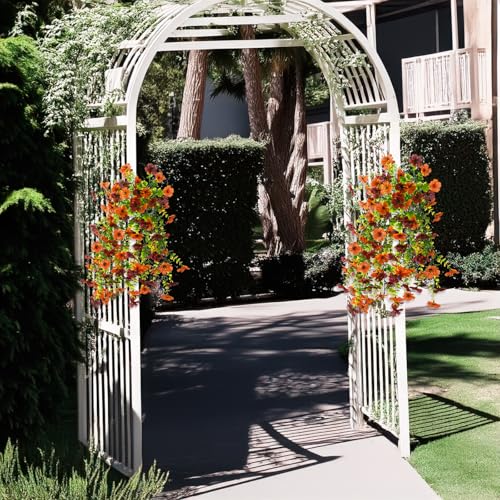 ZFProcess Artificial Fall Fake Flowers for Outdoor Fall Decoration, 2PCS Faux Silk Daisy UV Resistant Look Real for Outside Home Indoor Planter Porch Window Yard Decor(Orange Brown) - color: Orange Brown
