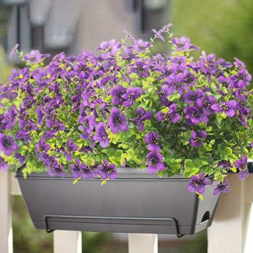 Grunyia 10 Bundles Artificial Flowers Outdoor UV Resistant Fake Flowers No Fade Faux Plants Garden Porch Window Box Decorating (Purple) - color: Purple