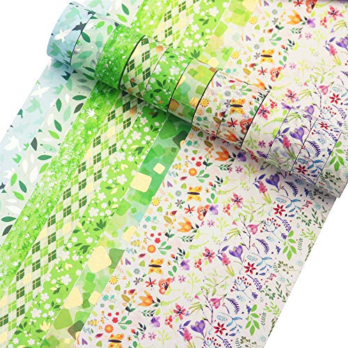 YUBBAEX Poetic Gold Washi Tape Set VSCO Floral Silver Foil Masking Tape Decorative for Arts, DIY Crafts, Journal Supplies, Planners, Scrapbook, Card/Gift Wrapping -15mm- (Willow 12 Rolls) - color: Willow 12 Rolls