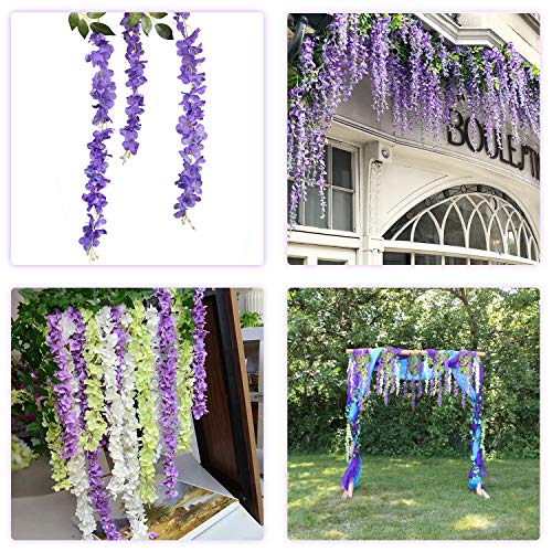 DearHouse 6 Pack 3.75 Feet/Piece Artificial Fake Wisteria Vine Ratta Hanging Garland Silk Flowers String Home Party Wedding Decor (Purple) - color: Light Purple