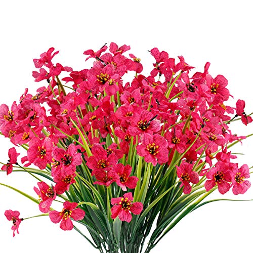 JEMONG 12 Bundles Artificial Flowers Outdoor UV Resistant Fake Flowers No Fade Faux Plastic Plants Garden Porch Window Box Decorating(Rose red) - color: Rose Red, size: 12Bundles