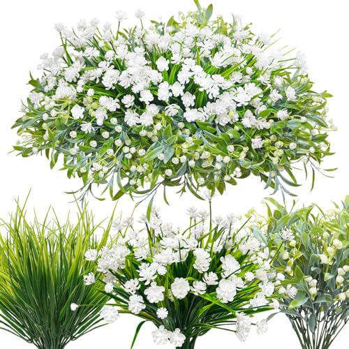 36 Pcs Artificial Flowers for Outdoor, UV Resistant Outdoor Fake Plants Faux Plastic Flowers Shrubs for Outside Garden Patio Porch Window Box Spring Summer Decor (Mixed White) - color: White