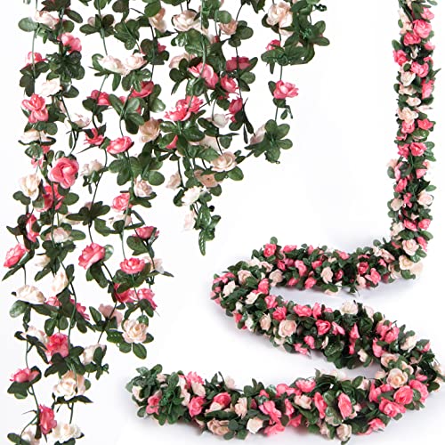 8pcs x 8.2ft Artificial Flower Garland Floral Rose Vine Decor, Pink Flowers | PONKING Fake Rose Vine Flowers Hanging Faux Roses String for Room Party Home Wedding Birthday Wall Arch Decoration - color: Spring-pink-8pcs, size: 8 Vines 66FT