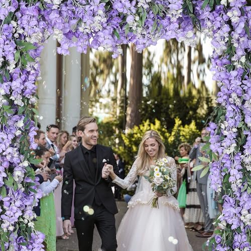 Duovlo 4Pcs 6.6Ft/Piece Imitation Silk Wisteria Garland Hanging Flower Vine for Home Outdoor Garden Ceremony Wedding Arch Floral Decor (Light Purple) - color: Light Purple