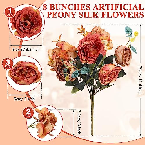 Yunsailing 8 Packs Artificial Peony Flowers Faux Silk Hydrangea Bouquet Vintage Wedding Home Table for Door Decor Reusable Bouquet of Rose Flowers for Valentine Wedding Birthday Party(Dark Orange) - color: Dark Orange, style: Hydrangea