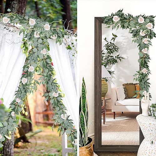 RECUTMS 2Pack Artificial Eucalyptus Garland with Willow Leaves 6Feet Fake Hanging Plant Silk Eucalyptus Willow Leaves Ivy Garland Faux Greenery for Indoor Outdoor Wedding Party Home Table Arch Decor - color: Willow Leaves Eucalyptus Garland 2pack