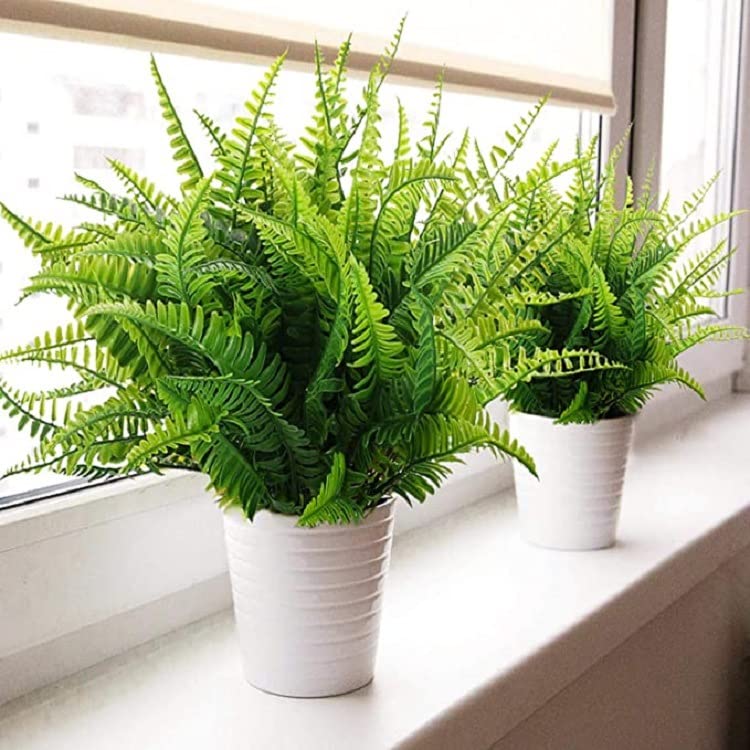 Artificial Plants Plastic Shrubs, Fake Greenery Grass Bushes Foliage Home Garden Office Kitchen Room House Outdoor Indoor UV Resistant Wedding DIY Decor Planter Filler Decoration - 8 Pack - color: Fern Grass- 8 Pack